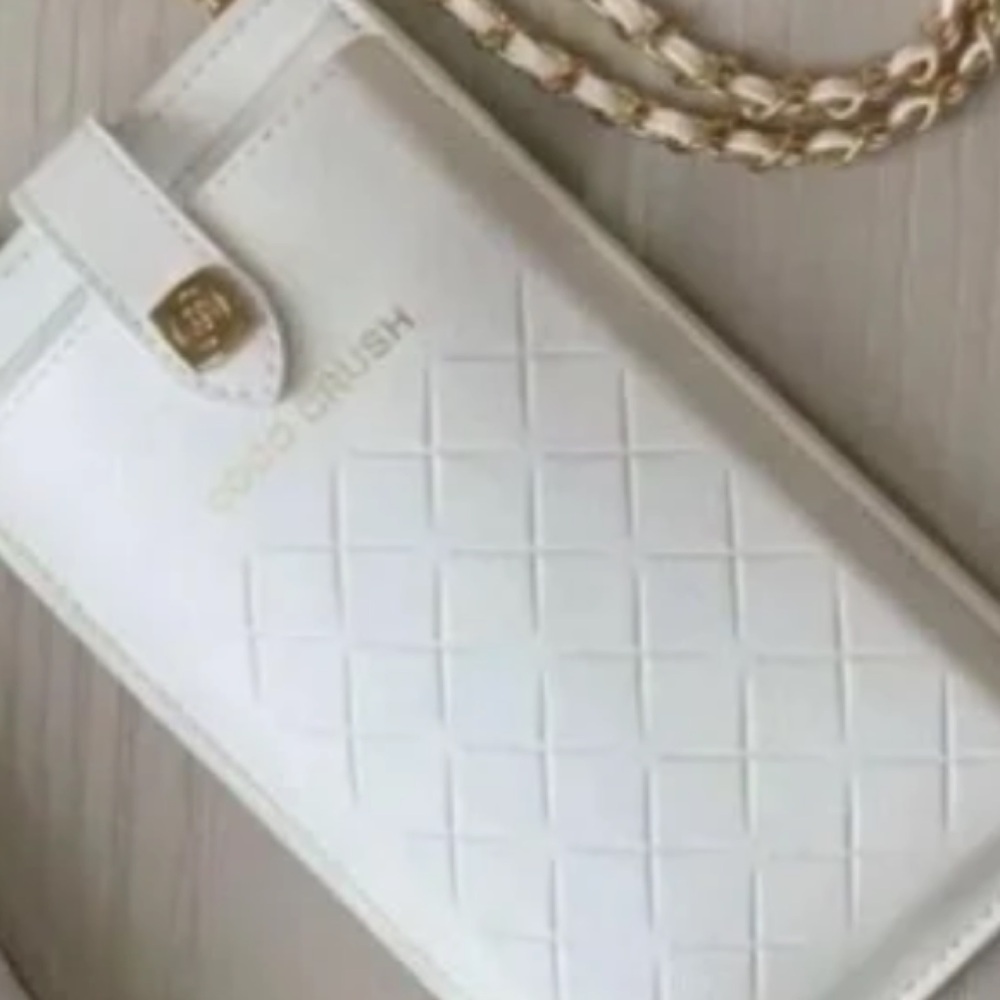 Chanel White Phone Case and Chain